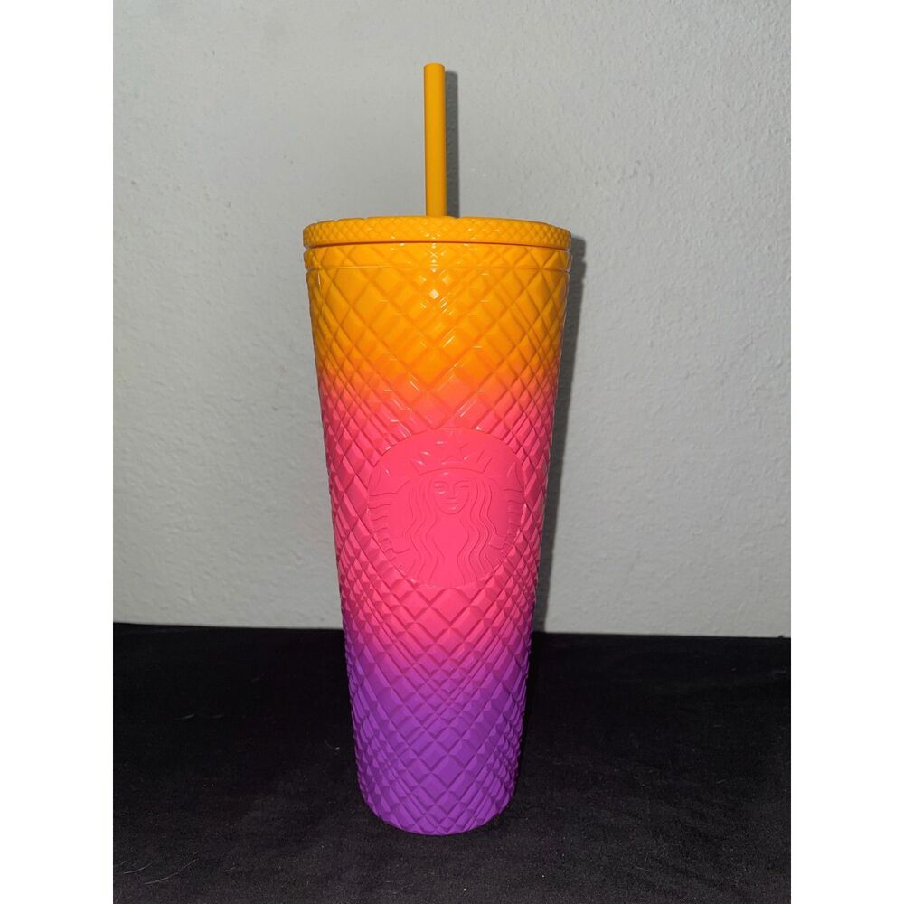 Starbucks Sunset Ombre Textured Cold Cup Tumbler 24 oz Venti with Straw